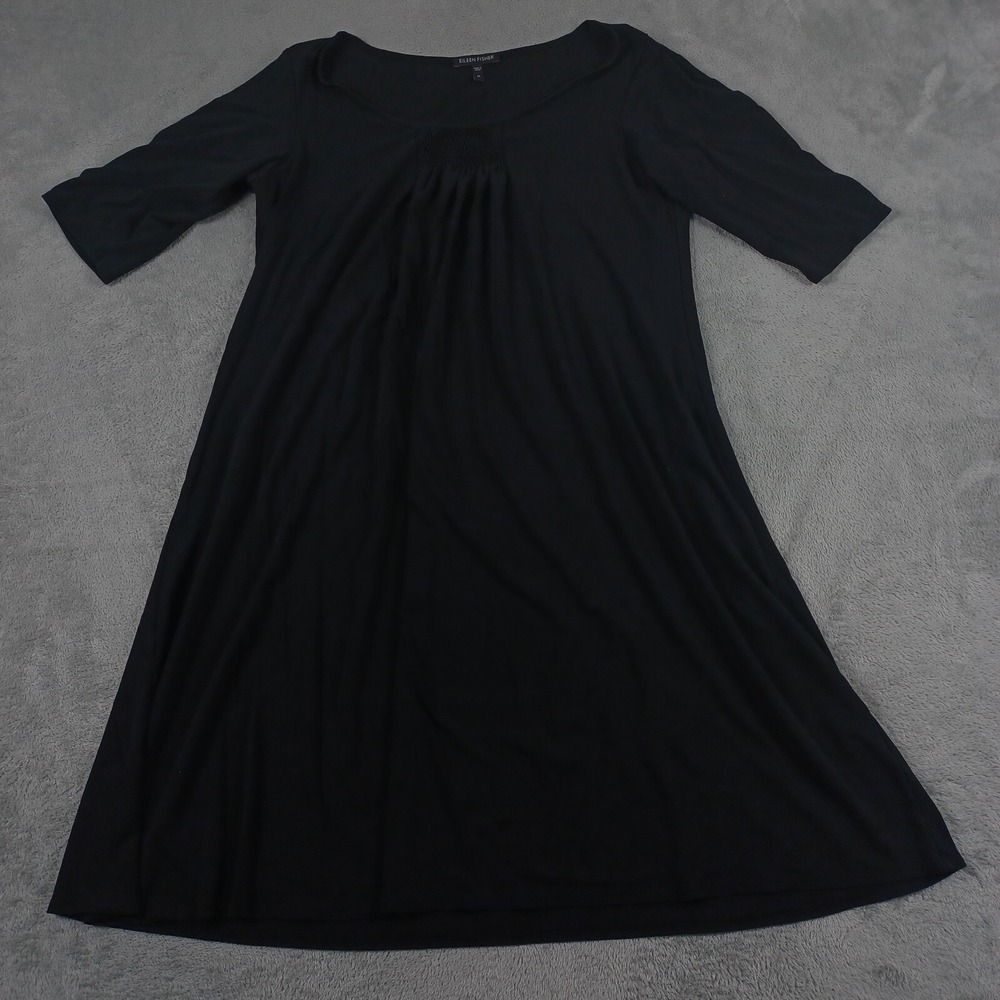Eileen Fisher Dress Womens Medium Black Silk Pullover Preppy Designer - Picture 1 of 9